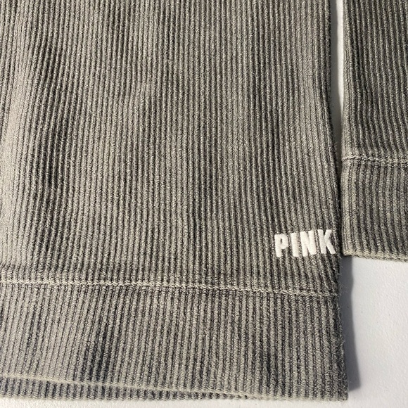 PINK DISTRESSED RIBBED DARK GRAY CREWNECK SWEATER SIZE XS - Picture 4 of 6